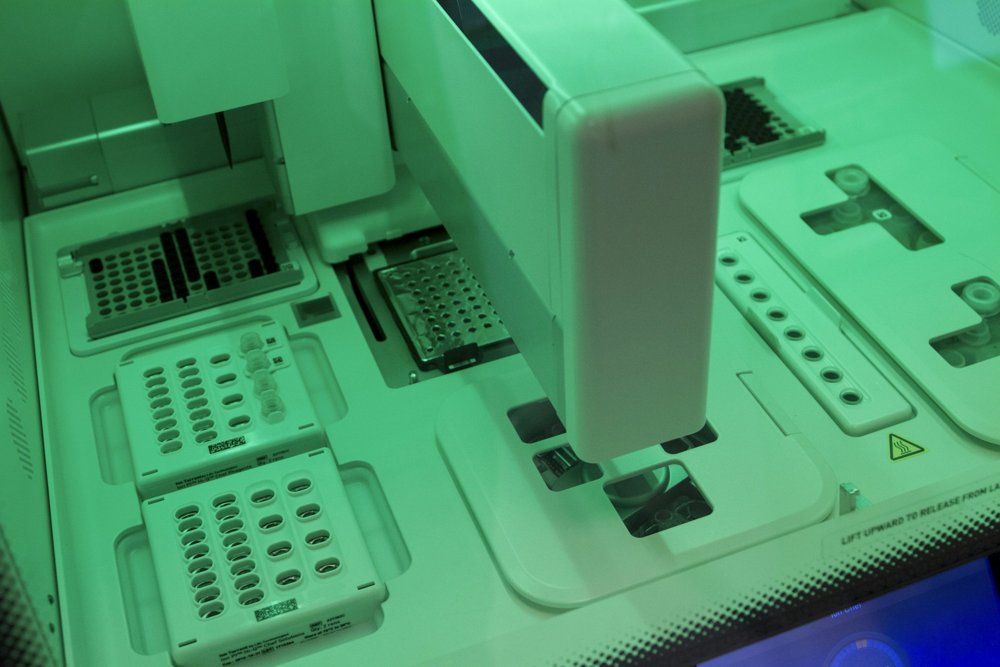 Close view of laboratory automation equipment